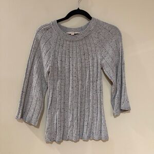 LOFT Gray Ribbed 3/4 Sleeve Sweater